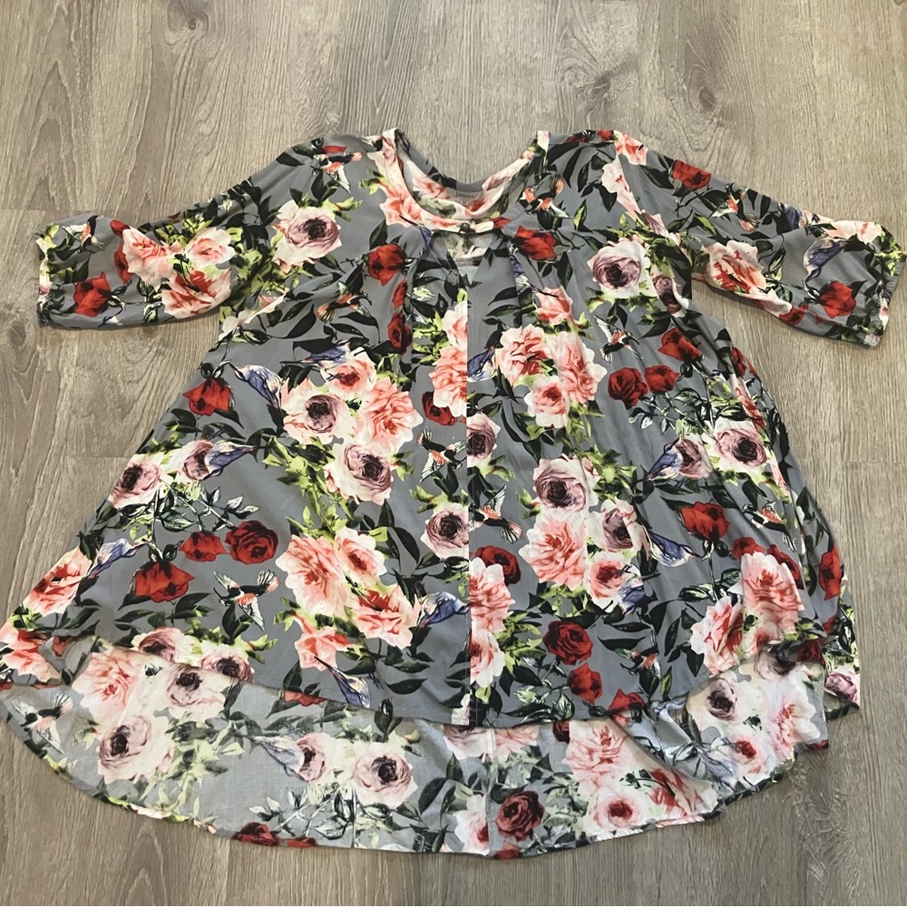 Floral Print Tunic with 3/4 Sleeves